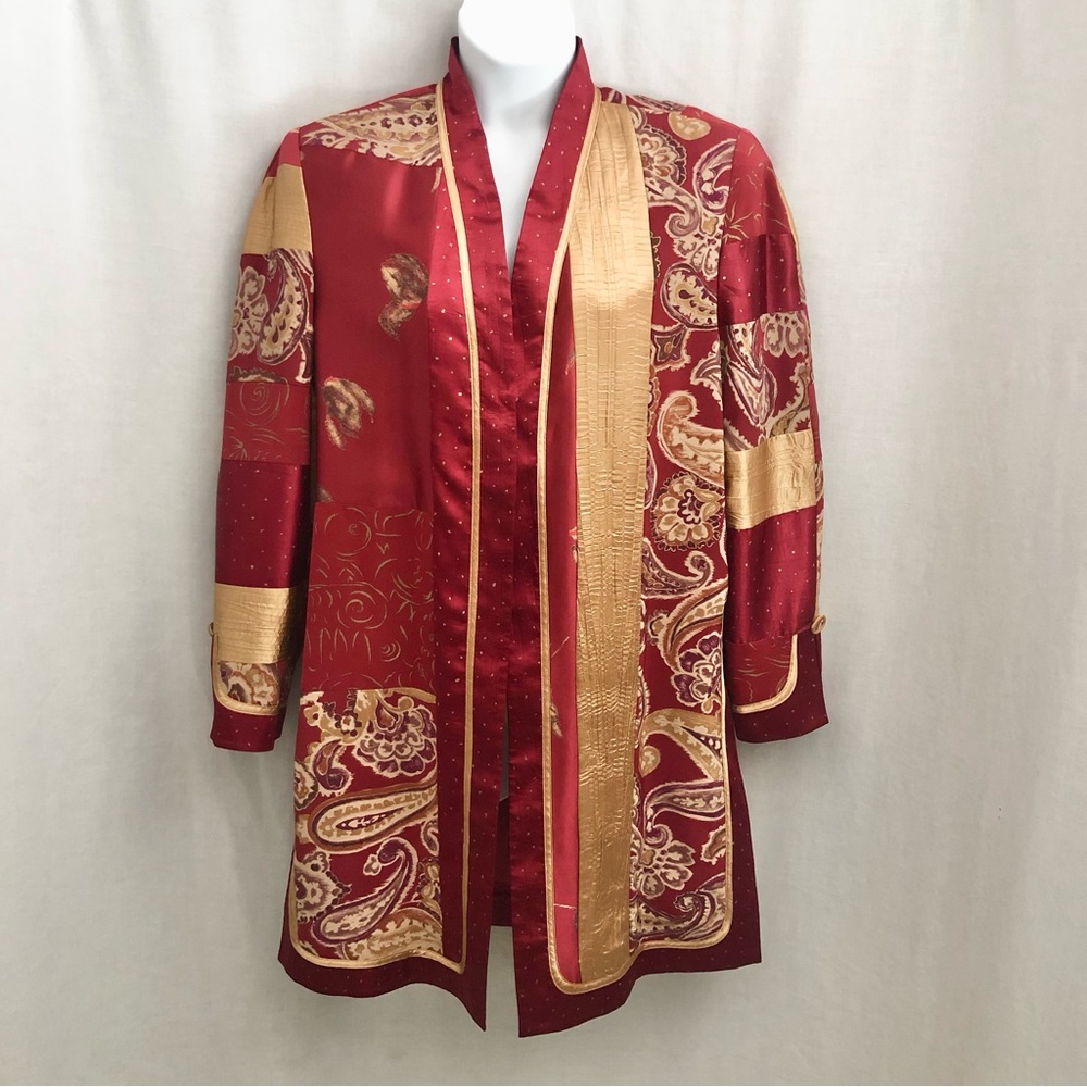 Jeanne Marc Vintage Dressy Jacket Satin Red Gold NWOT